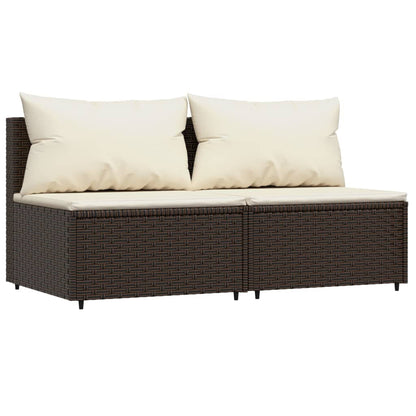 3-Delige Loungeset Met Kussens Poly Rattan Bruin 2x midden + Tafel