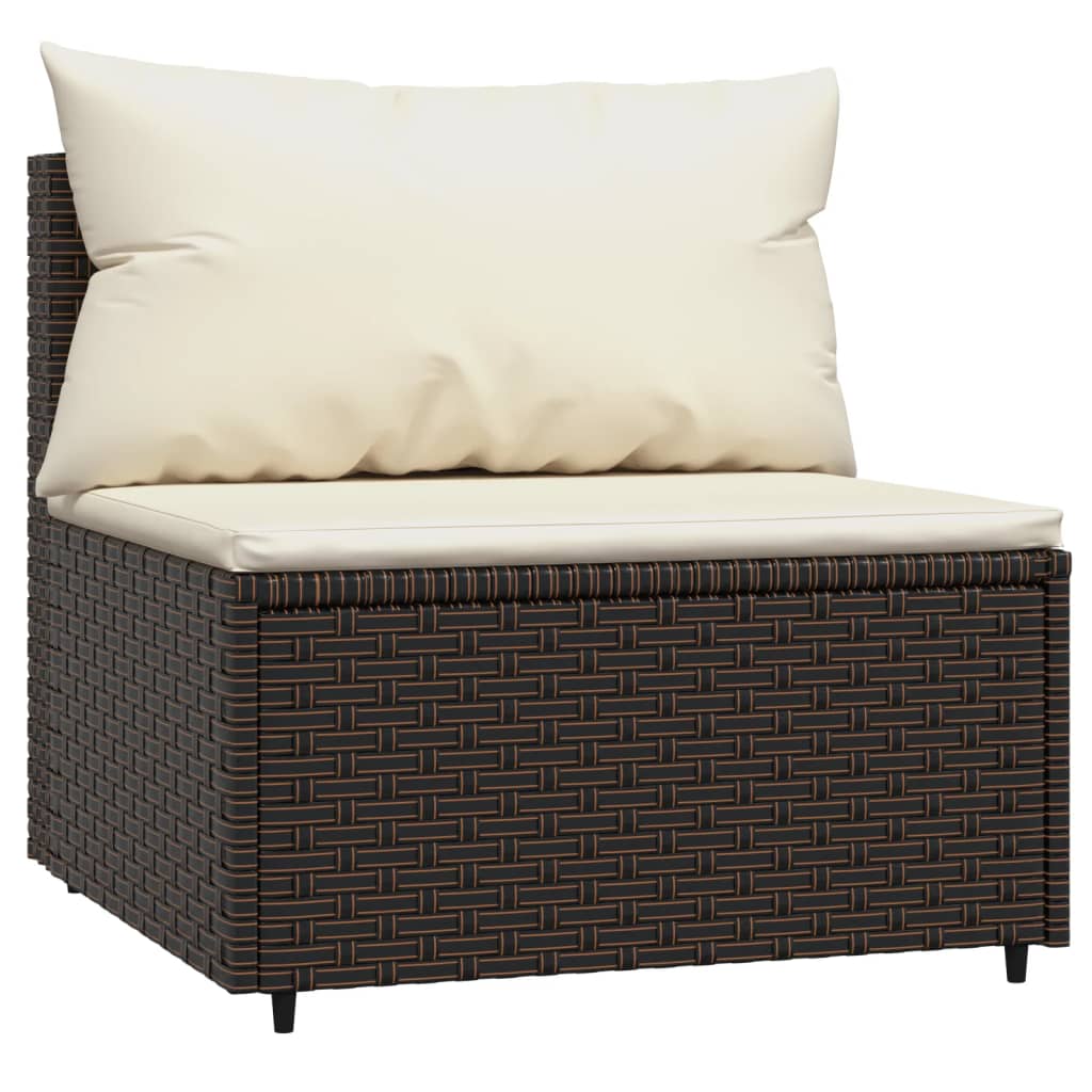 3-Delige Loungeset Met Kussens Poly Rattan Bruin 2x midden + Tafel