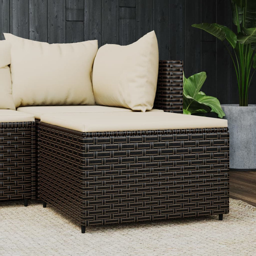 Voetensteun met kussen poly rattan bruin 1 Bruin en crème