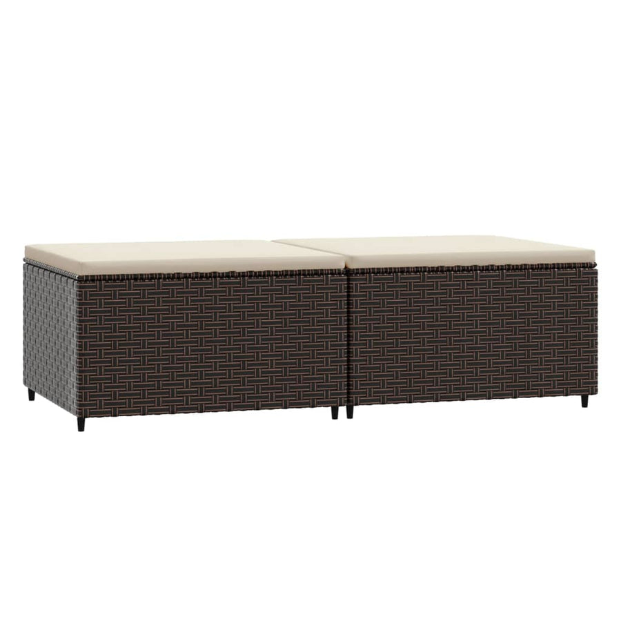 Voetensteunen Met Kussens Poly Rattan 2 Bruin en crème