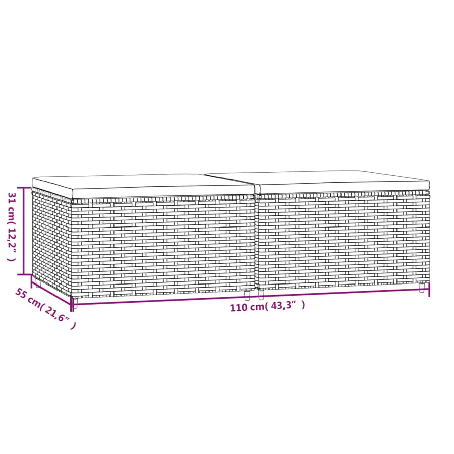 Voetensteunen Met Kussens Poly Rattan 2 Bruin en crème