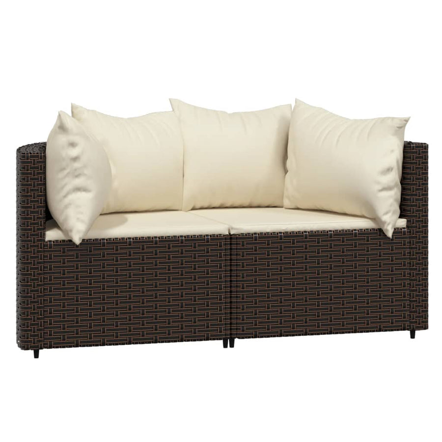 Tuinhoekbanken Met Kussens 2 St Poly Rattan Bruin 2x hoek