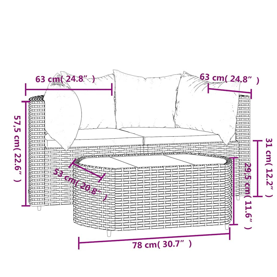 3-Delige Loungeset Met Kussens Poly Rattan 1