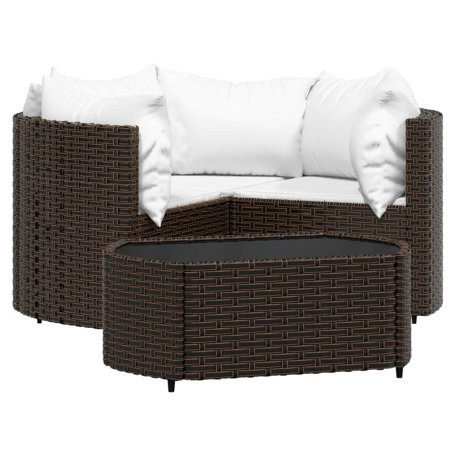 4-delige Loungeset met kussens poly rattan bruin