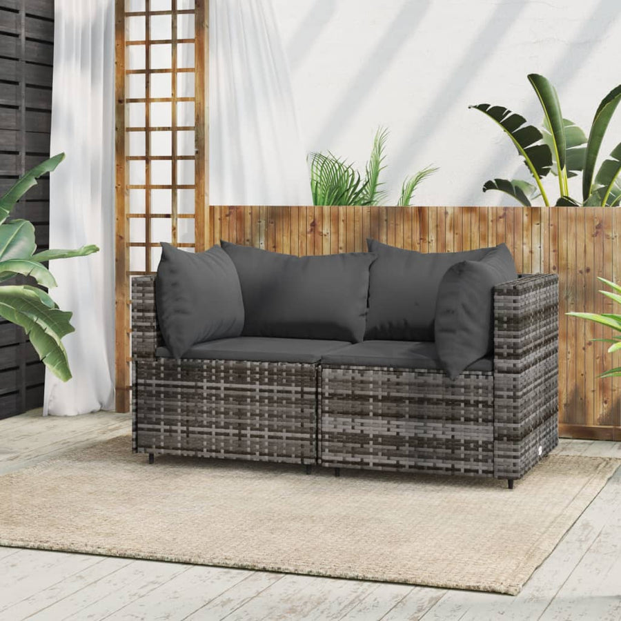 Tuinhoekbanken Met Kussens 2 St Poly Rattan Grijs en antraciet 2x hoek