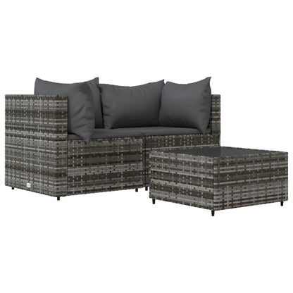 3-Delige Loungeset Met Kussens Poly Rattan Grijs 2x hoek + Tafel