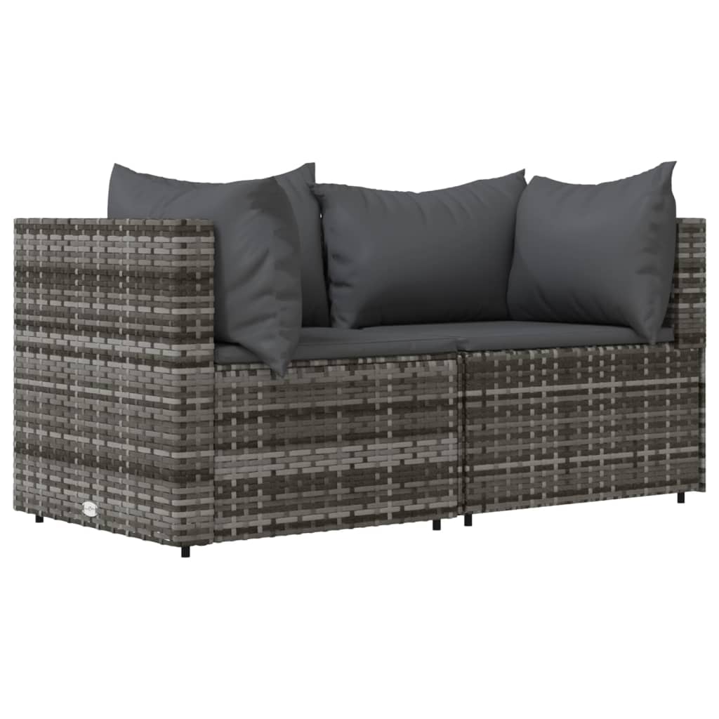 3-Delige Loungeset Met Kussens Poly Rattan Grijs 2x hoek + Tafel