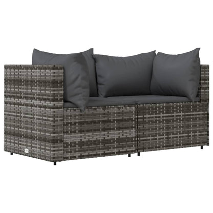 3-Delige Loungeset Met Kussens Poly Rattan Grijs 2x hoek + Tafel