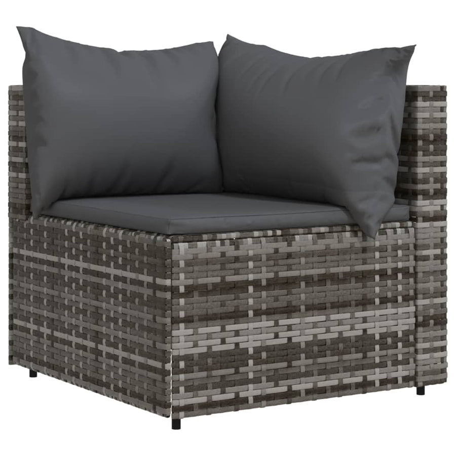 3-Delige Loungeset Met Kussens Poly Rattan Grijs 2x hoek + Tafel