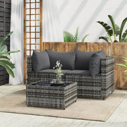 Loungeset poly rattan grijs 3-delig