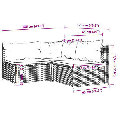 3-Delige Loungeset Met Kussens Poly Rattan 1