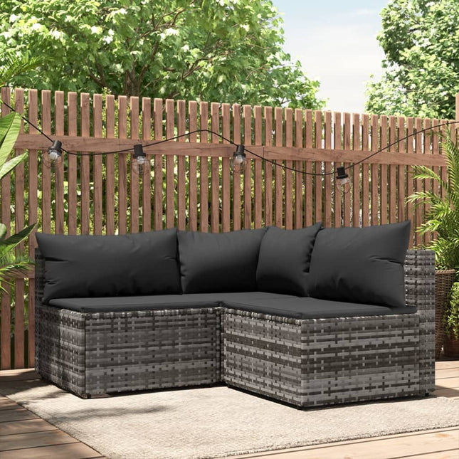 3-Delige Loungeset Met Kussens Poly Rattan Grijs hoek + 2x midden