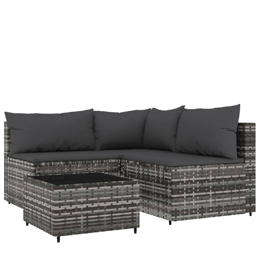 4-Delige Loungeset Met Kussens Poly Rattan Grijs hoek + 2x midden + Tafel