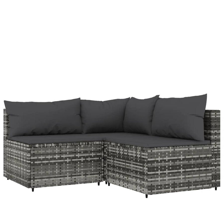 4-Delige Loungeset Met Kussens Poly Rattan Grijs hoek + 2x midden + Tafel