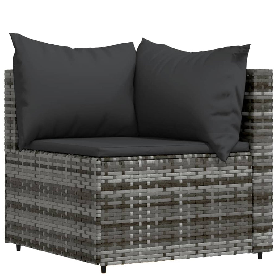 4-Delige Loungeset Met Kussens Poly Rattan Grijs hoek + 2x midden + Tafel
