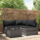 4-Delige Loungeset Met Kussens Poly Rattan Grijs hoek + 2x midden + Tafel