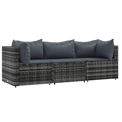 3-Delige Loungeset Met Kussens Poly Rattan Grijs 2x hoek + midden