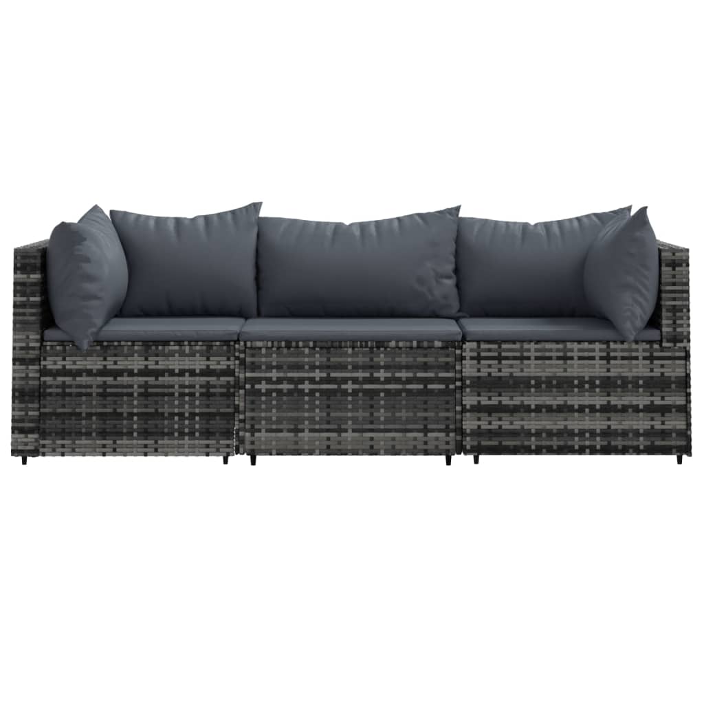 3-Delige Loungeset Met Kussens Poly Rattan Grijs 2x hoek + midden