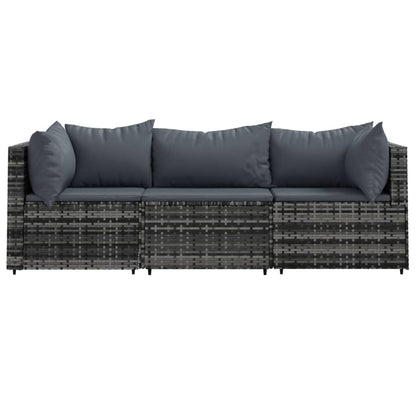 3-Delige Loungeset Met Kussens Poly Rattan Grijs 2x hoek + midden