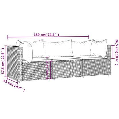 3-Delige Loungeset Met Kussens Poly Rattan Grijs 2x hoek + midden