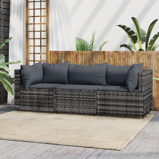 3-Delige Loungeset Met Kussens Poly Rattan Grijs 2x hoek + midden