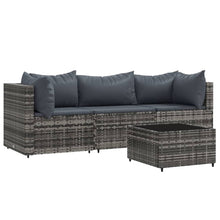 4-Delige Loungeset Met Kussens Poly Rattan Grijs 2x hoek + midden + Tafel