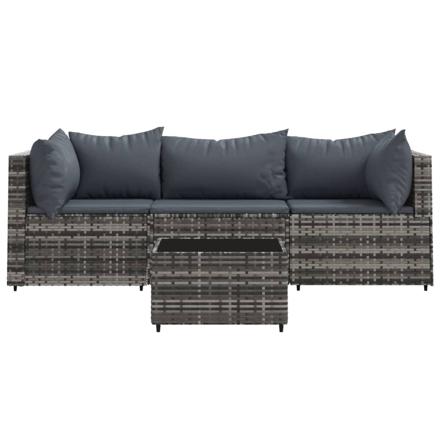 4-Delige Loungeset Met Kussens Poly Rattan Grijs 2x hoek + midden + Tafel