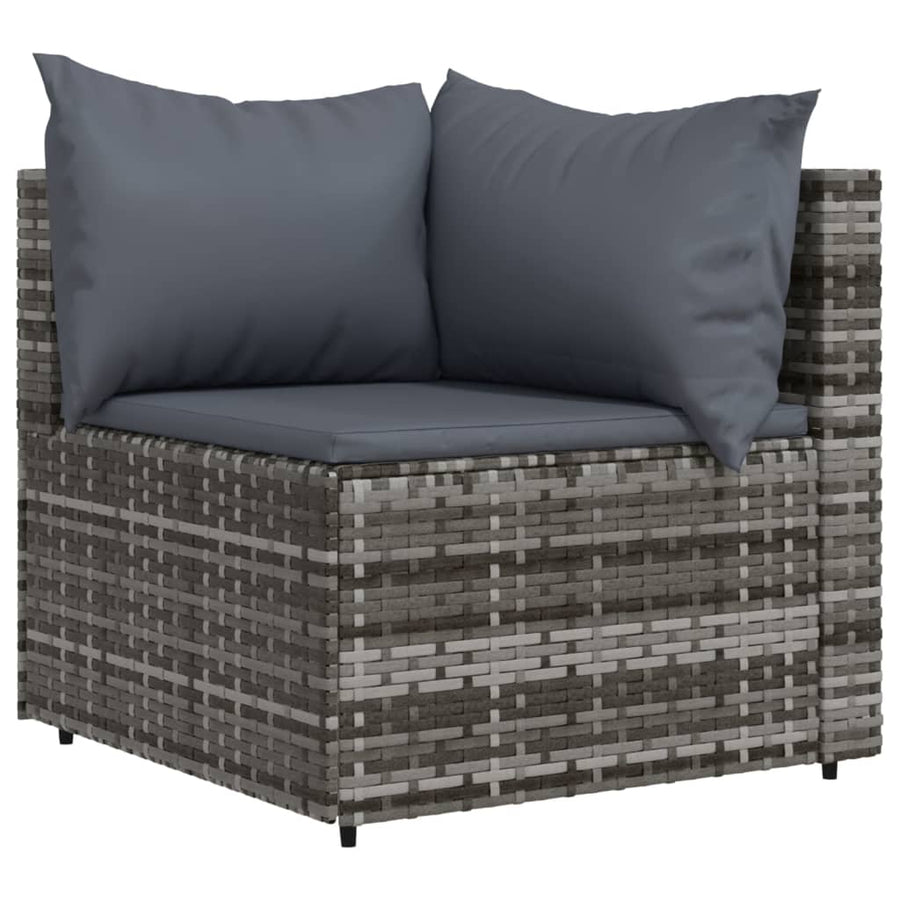 4-Delige Loungeset Met Kussens Poly Rattan Grijs 2x hoek + midden + Tafel