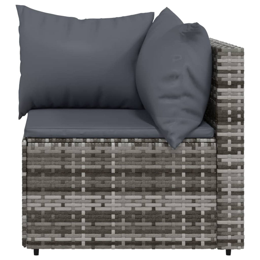 4-Delige Loungeset Met Kussens Poly Rattan Grijs 2x hoek + midden + Tafel