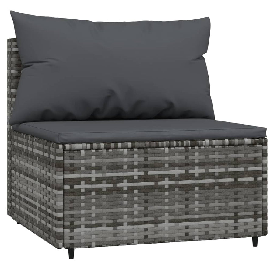 4-Delige Loungeset Met Kussens Poly Rattan Grijs 2x hoek + midden + Tafel