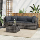 4-Delige Loungeset Met Kussens Poly Rattan Grijs 2x hoek + midden + Tafel