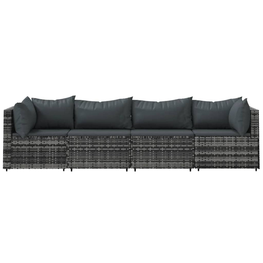 4-Delige Loungeset Met Kussens Poly Rattan Grijs 2x hoek + 2x midden
