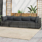 4-Delige Loungeset Met Kussens Poly Rattan Grijs 2x hoek + 2x midden