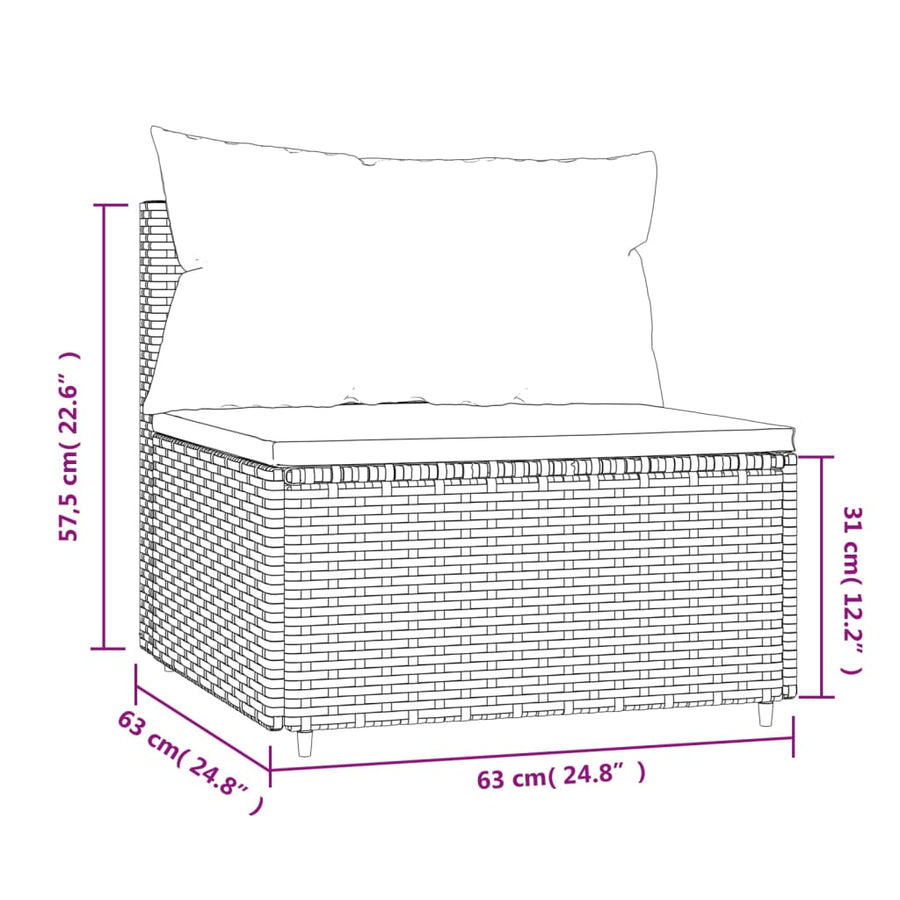 Tuin Met Kussens Poly Rattan Grijs Middenbank