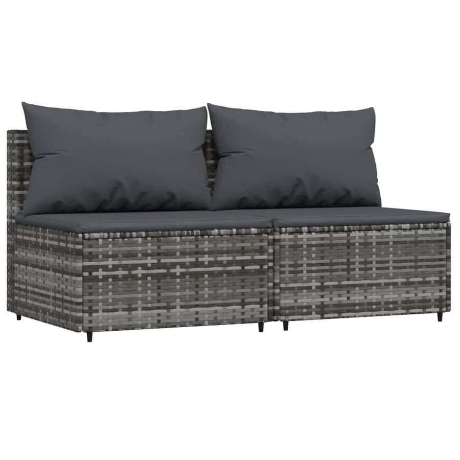Tuinmiddenbank Met Kussens 2 St Poly Rattan Grijs 2x midden