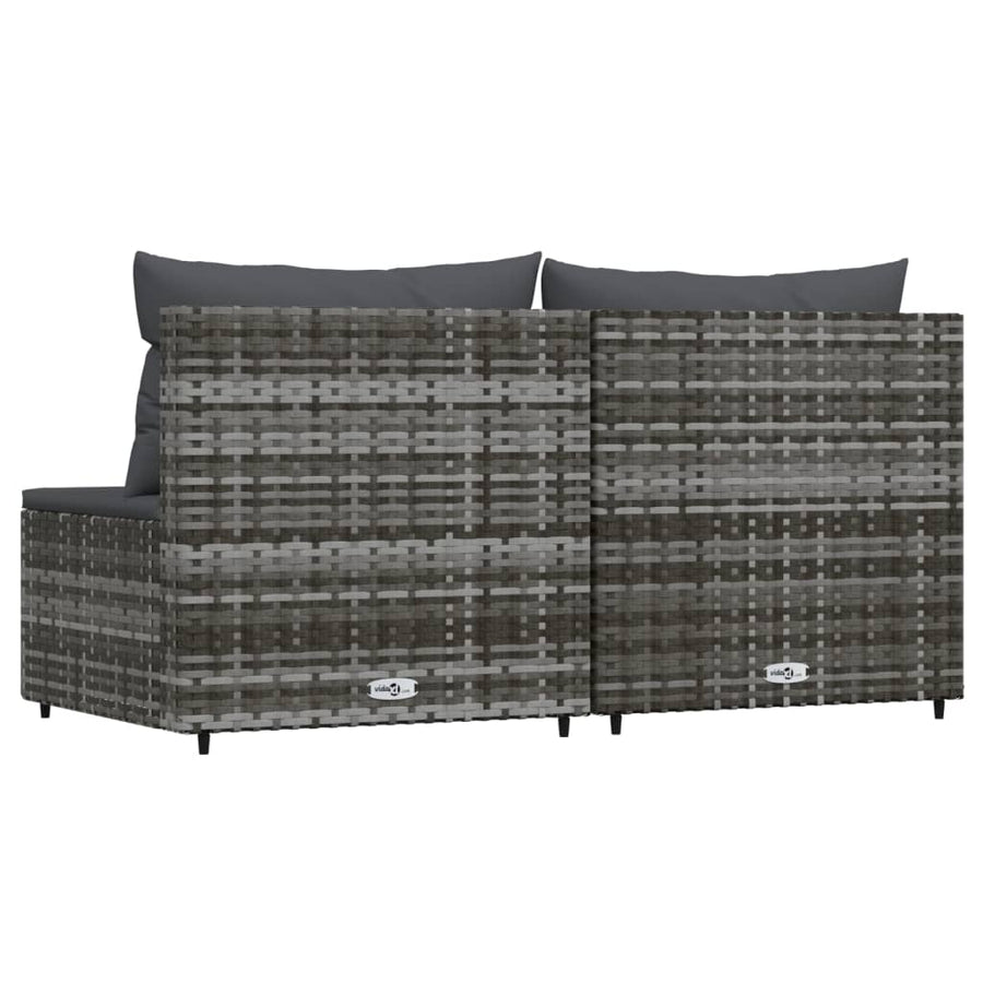 Tuinmiddenbank Met Kussens 2 St Poly Rattan Grijs 2x midden