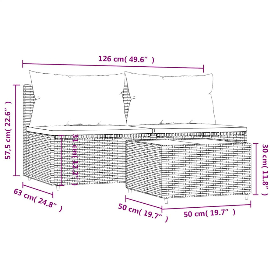 3-Delige Loungeset Met Kussens Poly Rattan 1