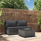 3-Delige Loungeset Met Kussens Poly Rattan Grijs 2x midden + Tafel