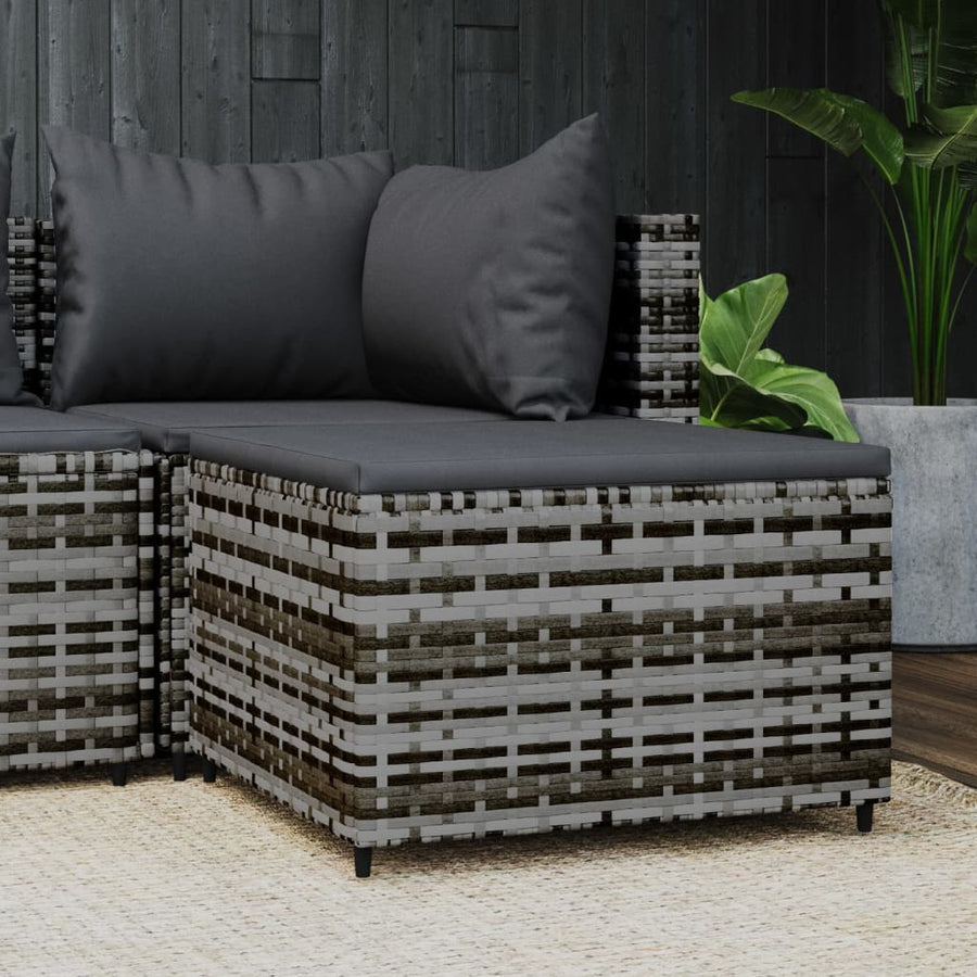 Voetensteun Met Kussen Poly Rattan 1 Grijs