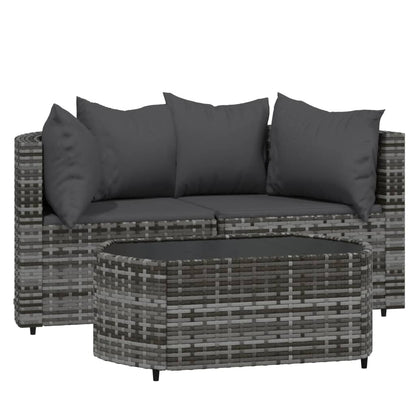 3-Delige Loungeset Met Kussens Poly Rattan Grijs 2x hoek + Tafel