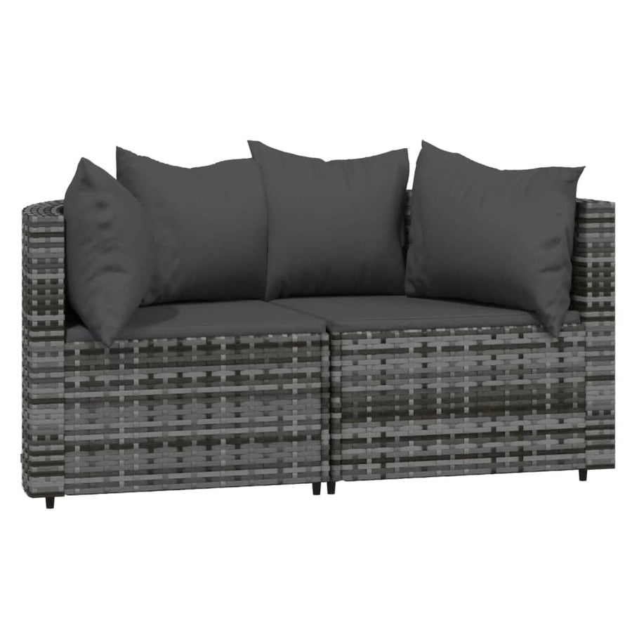 3-Delige Loungeset Met Kussens Poly Rattan Grijs 2x hoek + Tafel