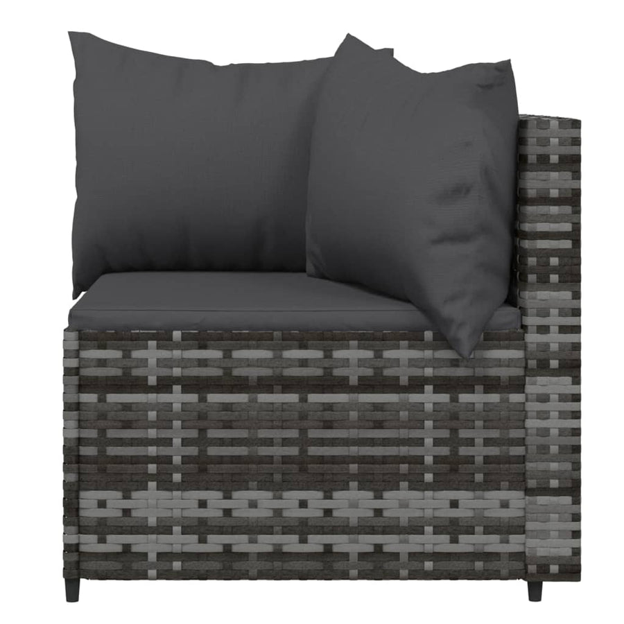 3-Delige Loungeset Met Kussens Poly Rattan Grijs 2x hoek + Tafel