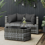Loungeset 3-delig poly rattan grijs
