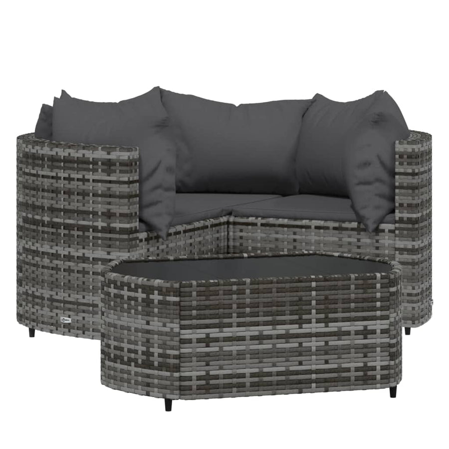 -Delige Loungeset Met Kussens Poly Rattan Grijs