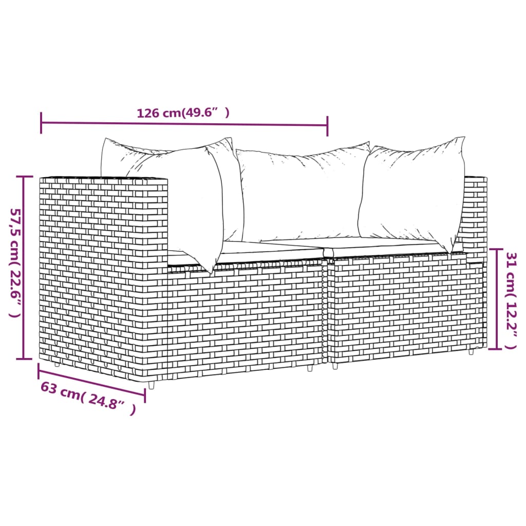 Tuinhoekbanken Met Kussens 2 St Poly Rattan Zwart 2x hoek