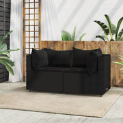 Tuinhoekbank poly rattan 2 stuks zwart