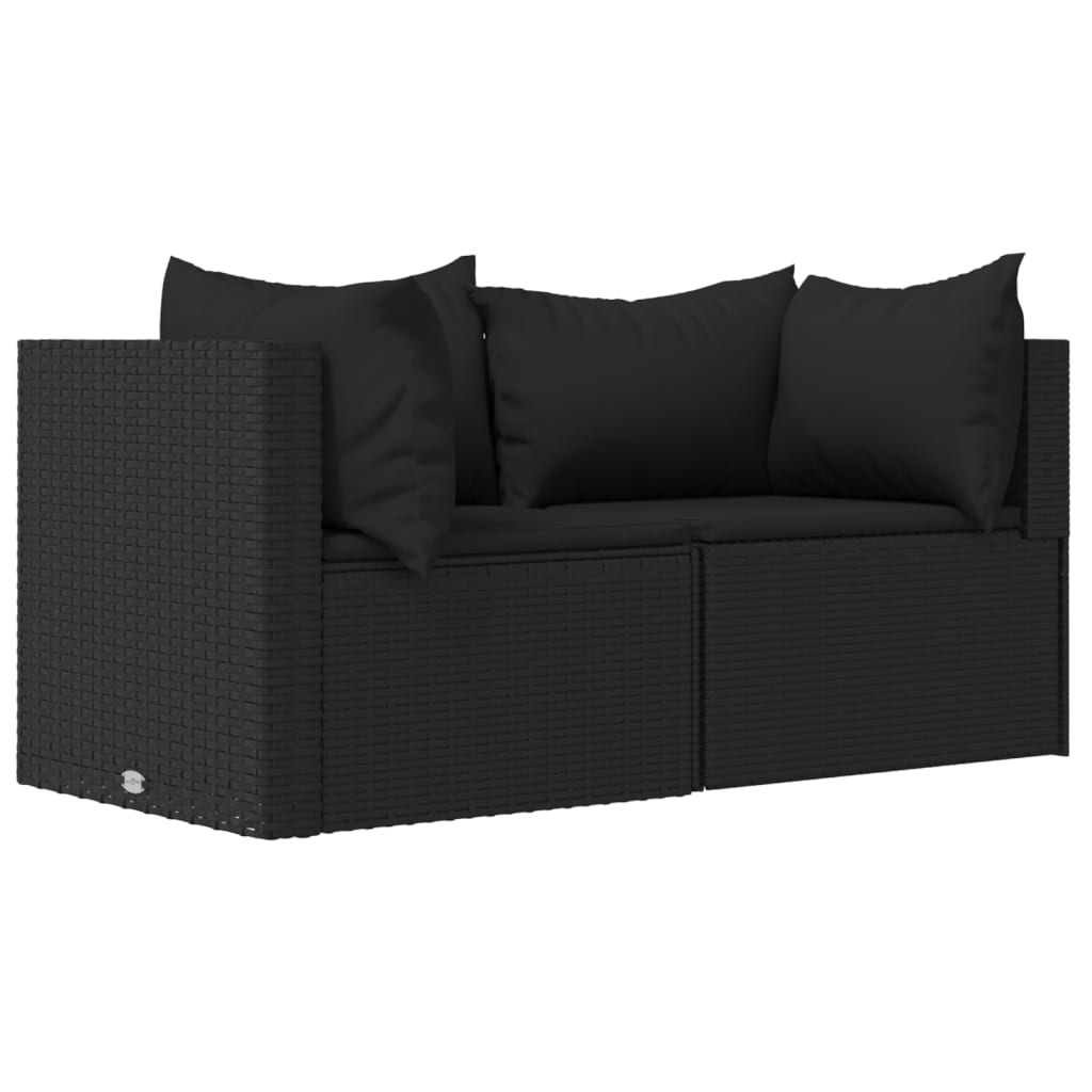 3-delige Loungeset met kussens poly rattan zwart Zwart 2x hoek + Tafel
