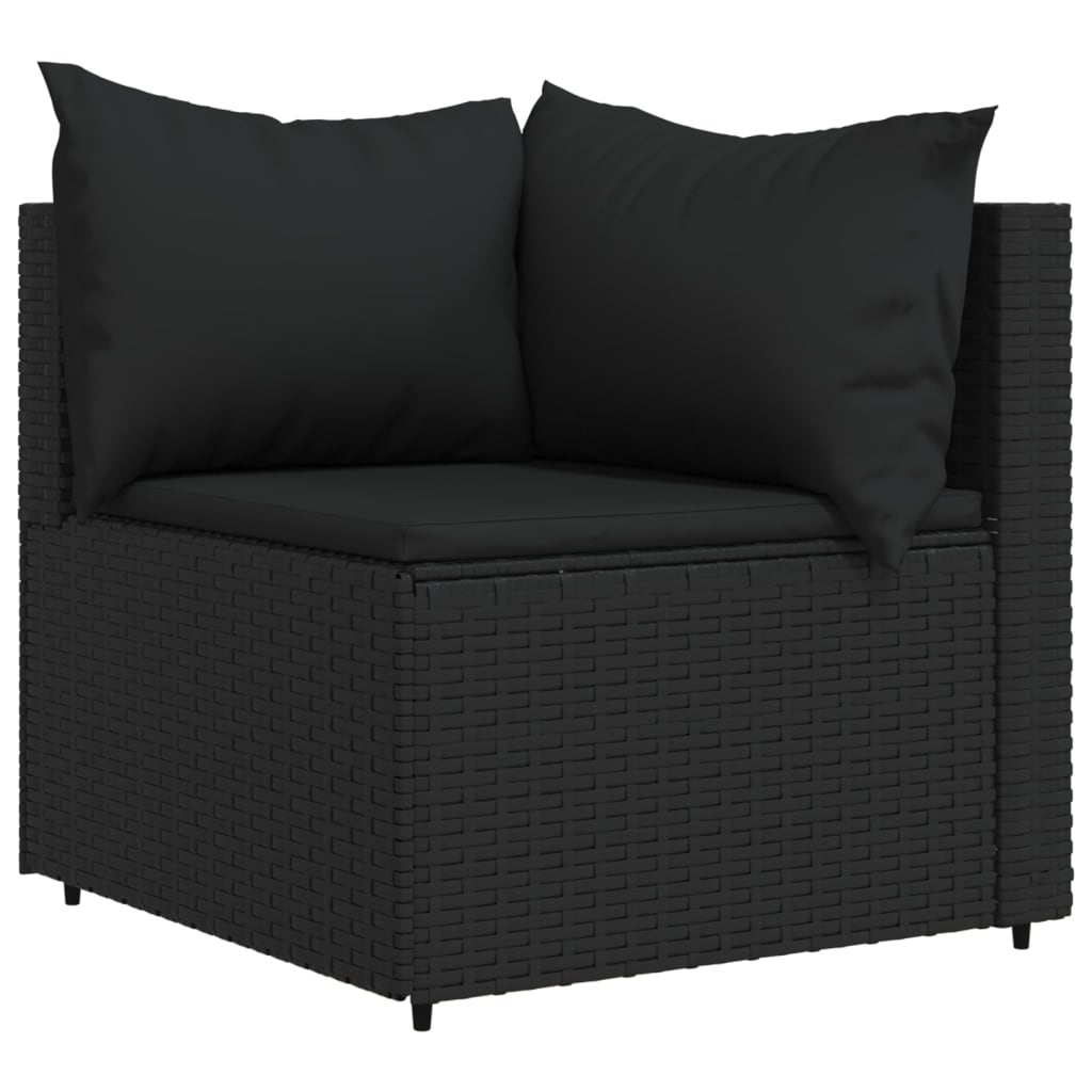 3-delige Loungeset met kussens poly rattan zwart Zwart 2x hoek + Tafel