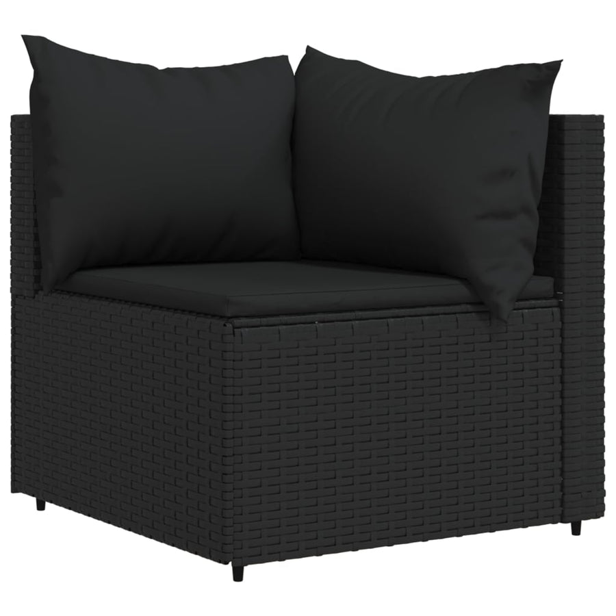 3-delige Loungeset met kussens poly rattan zwart Zwart 2x hoek + Tafel