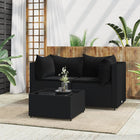 3-delige Loungeset met kussens poly rattan zwart Zwart 2x hoek + Tafel